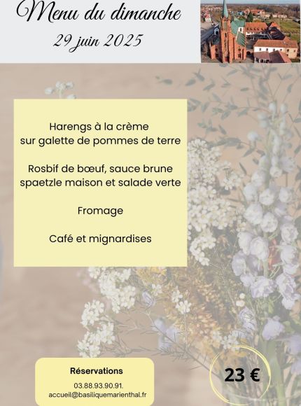 Menu du dimanche 29 juin