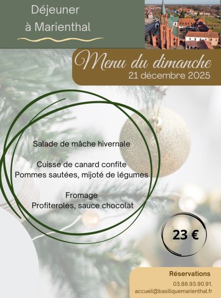 Menu du dimanche 21 décembre 2025
