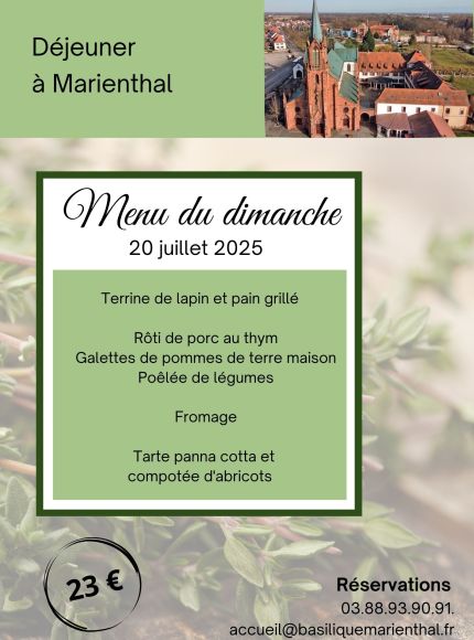 Menu du dimanche 20 juillet 2025